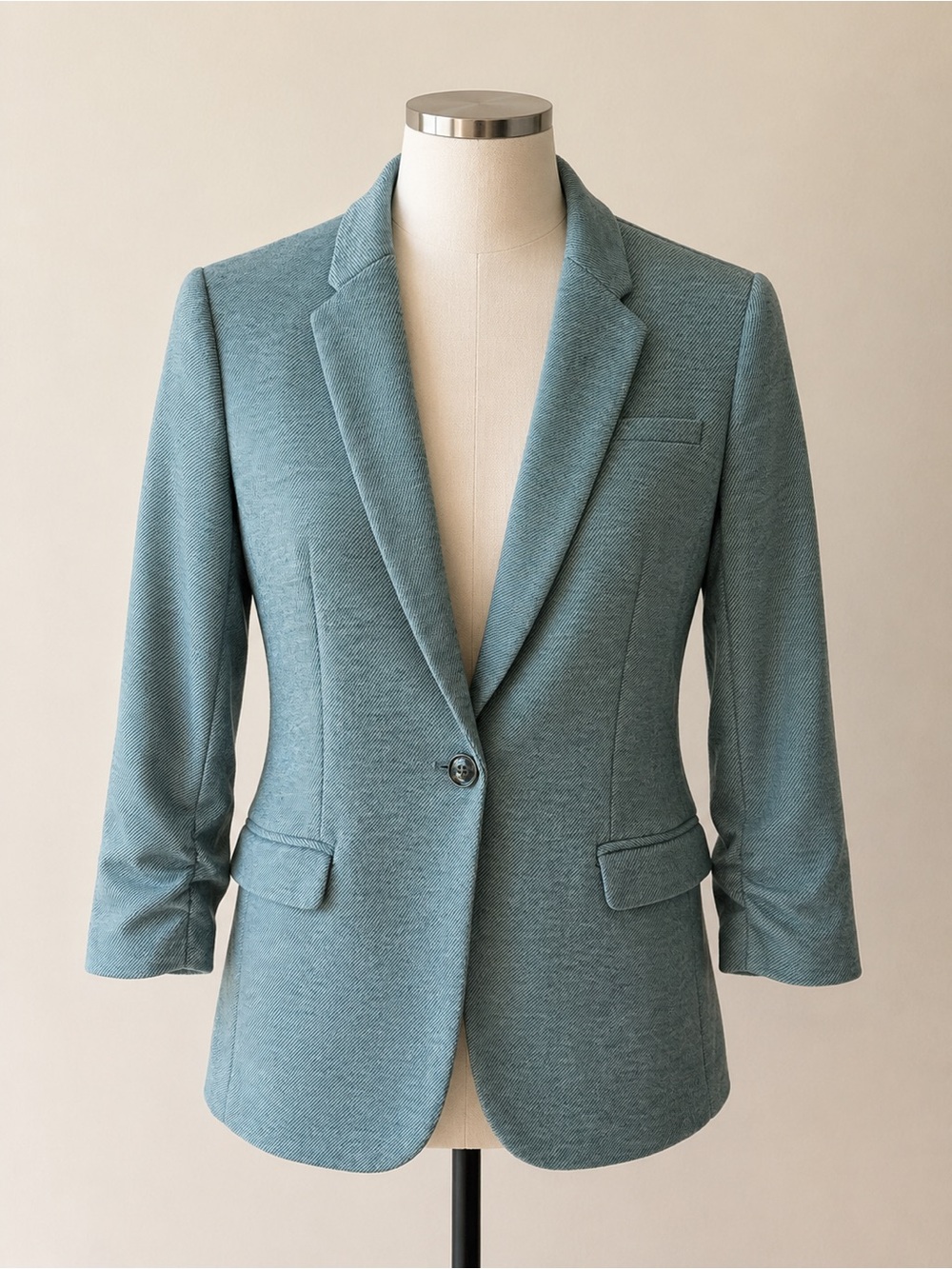 The Limited Sage Green Ruched Sleeve Blazer XS Office Chic Tweed Career Jacket
